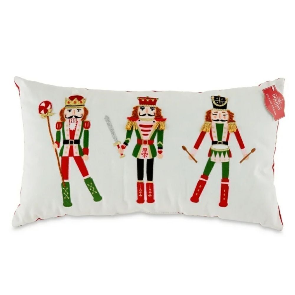 Red & White Nutcracker Decorative Christmas Pillow, 19"×10", by Holiday Time